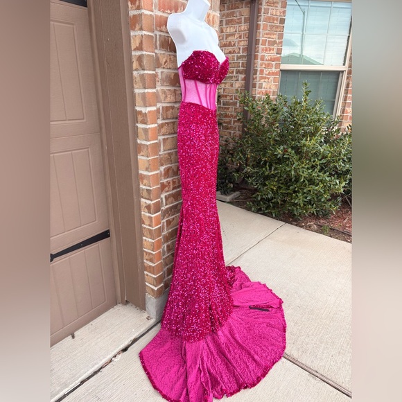 Alyce Paris Fuchsia Plush Sequins Strapless Sheer Top Dress size 00 - Picture 7 of 15